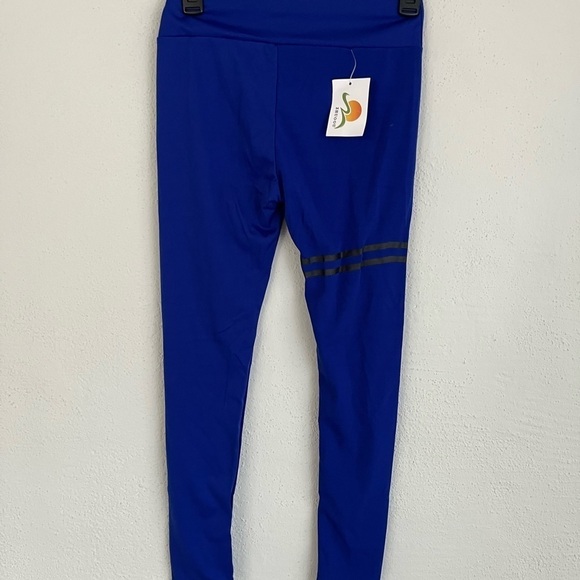 ZHUOOU Woman Blue Stripe High- Waist Yoga Leggings, Size Small - Picture 2 of 4